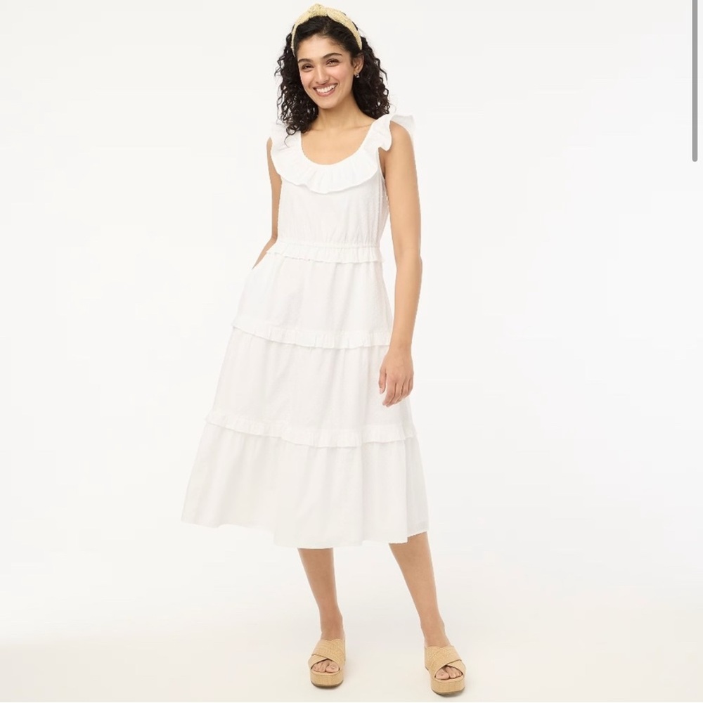 J. Crew White Textured Flutter Sleeve Midi Dress Sz 14